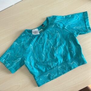 AYBL seamless blue workout crop top cutout size small